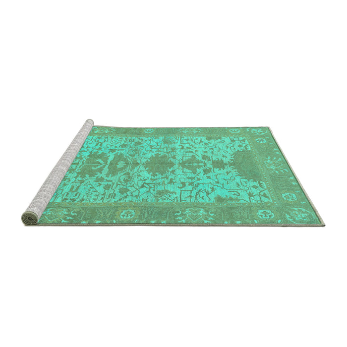 Sideview of Machine Washable Oriental Turquoise Traditional Area Rugs, wshabs1740turq