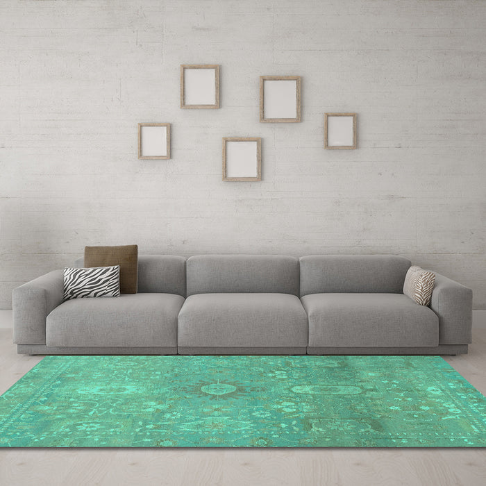 Machine Washable Abstract Turquoise Modern Area Rugs in a Living Room,, wshabs1741turq