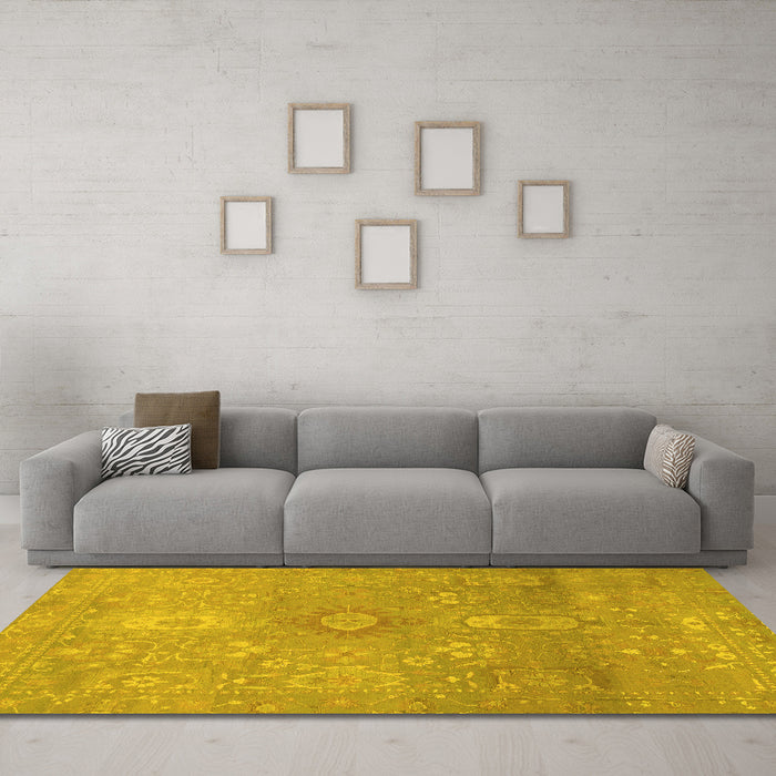 Machine Washable Abstract Yellow Modern Rug in a Living Room, wshabs1741yw