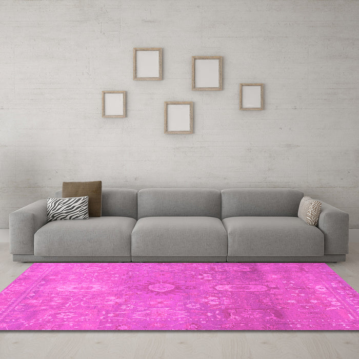 Machine Washable Abstract Pink Modern Rug in a Living Room, wshabs1741pnk
