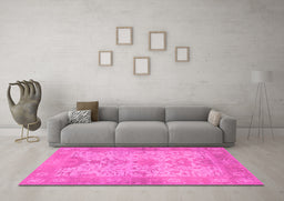 Machine Washable Oriental Pink Traditional Rug in a Living Room, wshabs1742pnk