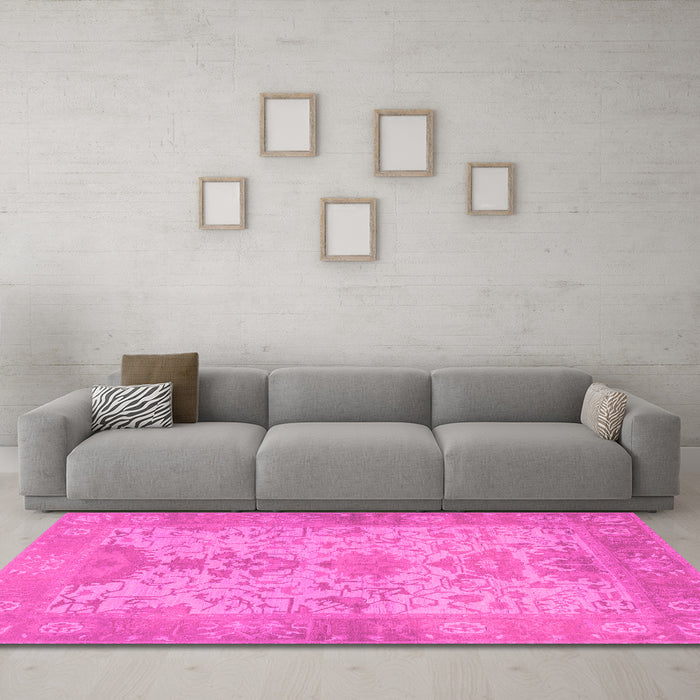 Machine Washable Oriental Pink Traditional Rug in a Living Room, wshabs1742pnk