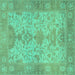 Square Machine Washable Oriental Turquoise Traditional Area Rugs, wshabs1742turq