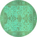 Round Machine Washable Oriental Turquoise Traditional Area Rugs, wshabs1742turq