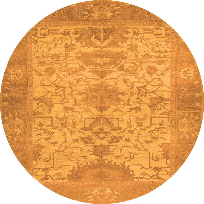 Round Machine Washable Oriental Orange Traditional Area Rugs, wshabs1742org