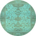 Round Machine Washable Oriental Light Blue Traditional Rug, wshabs1742lblu