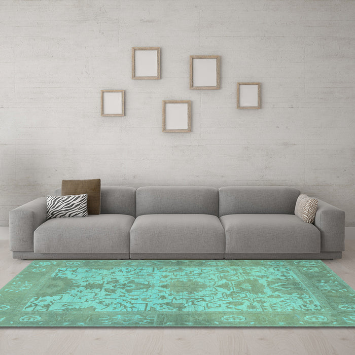 Machine Washable Oriental Light Blue Traditional Rug in a Living Room, wshabs1742lblu