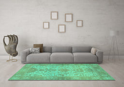 Machine Washable Oriental Turquoise Traditional Area Rugs in a Living Room,, wshabs1742turq