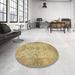 Round Machine Washable Abstract Cinnamon Brown Rug in a Office, wshabs1742