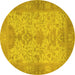 Round Machine Washable Oriental Yellow Traditional Rug, wshabs1742yw