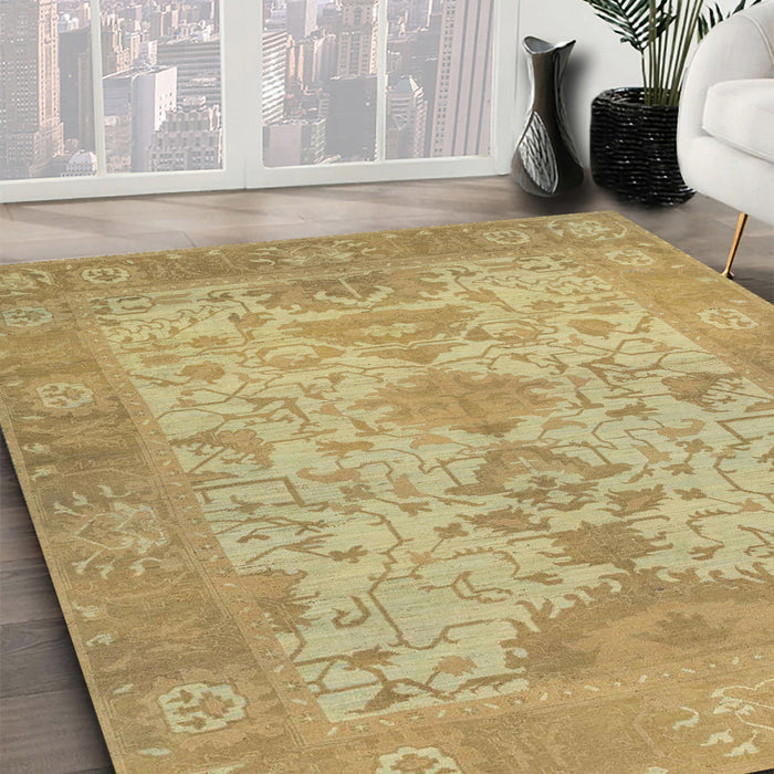 Abstract Cinnamon Brown Oriental Rug in Family Room, abs1742