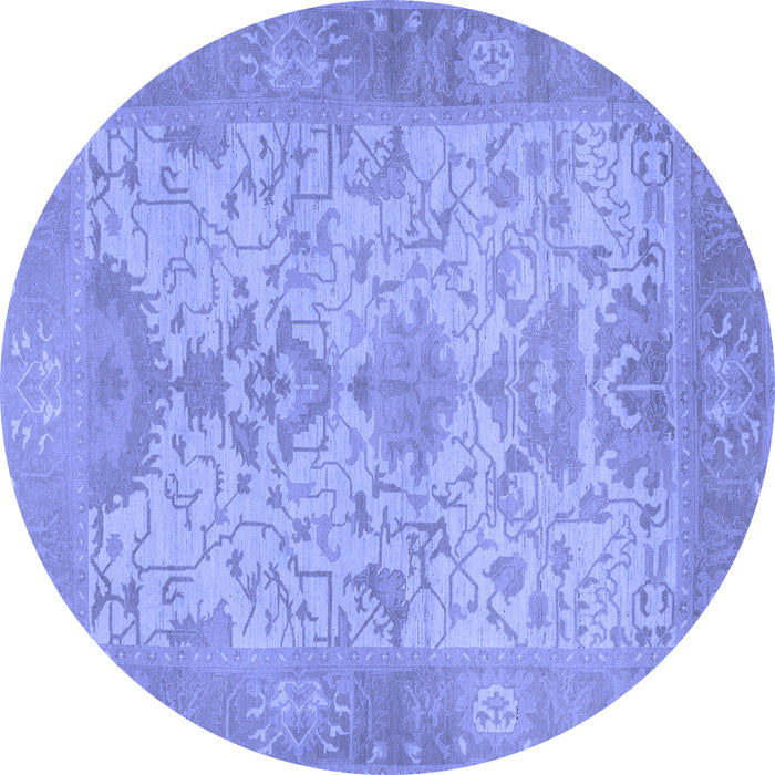 Round Machine Washable Oriental Blue Traditional Rug, wshabs1742blu