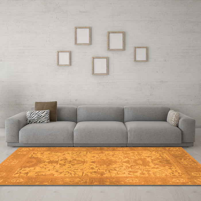 Machine Washable Oriental Orange Traditional Area Rugs in a Living Room, wshabs1742org