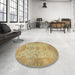 Round Abstract Cinnamon Brown Oriental Rug in a Office, abs1742