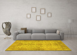 Machine Washable Oriental Yellow Traditional Rug in a Living Room, wshabs1742yw