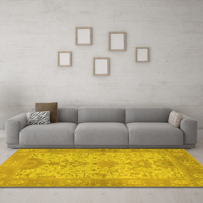 Machine Washable Oriental Yellow Traditional Rug in a Living Room, wshabs1742yw