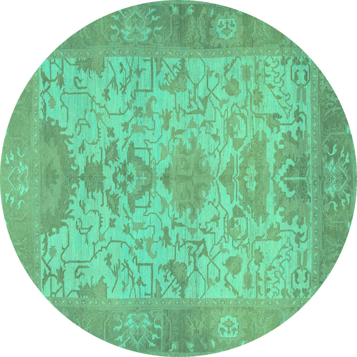 Round Oriental Turquoise Traditional Rug, abs1742turq