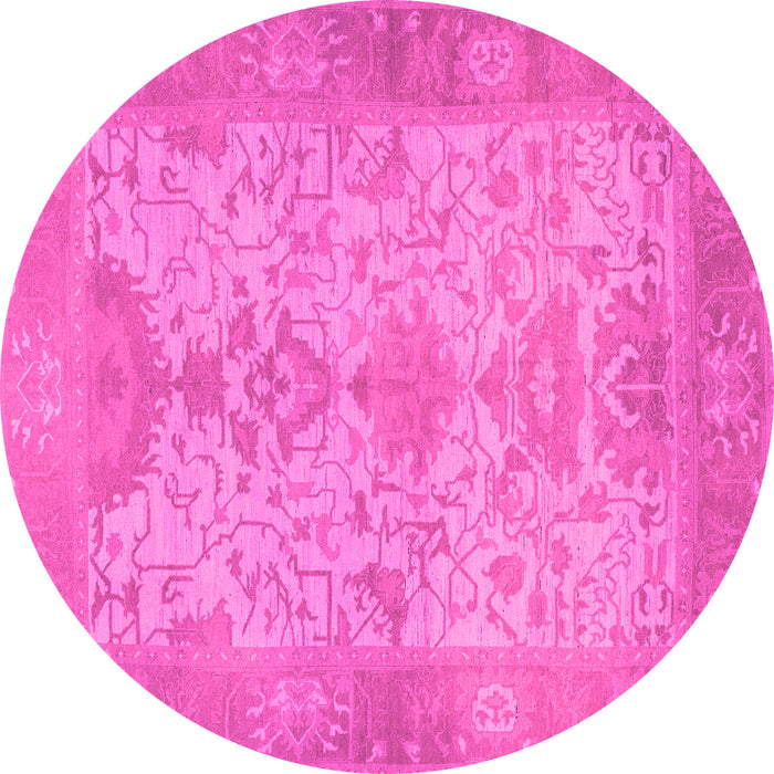 Round Machine Washable Oriental Pink Traditional Rug, wshabs1742pnk