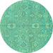 Round Abstract Turquoise Modern Rug, abs1743turq