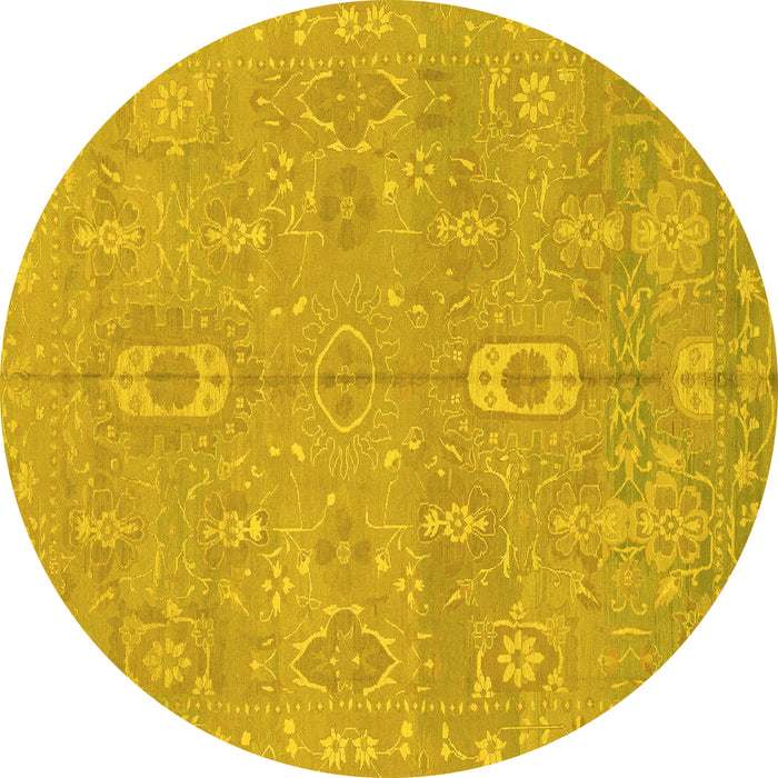 Round Abstract Yellow Modern Rug, abs1743yw