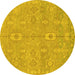 Round Abstract Yellow Modern Rug, abs1743yw