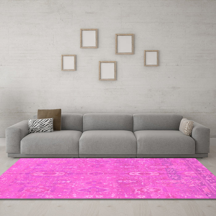 Machine Washable Abstract Pink Modern Rug in a Living Room, wshabs1743pnk