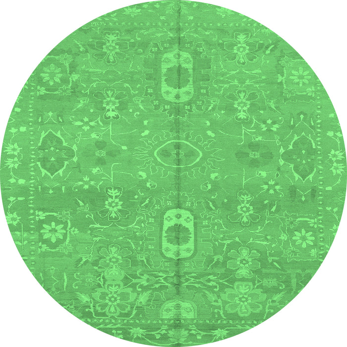 Round Machine Washable Abstract Emerald Green Modern Area Rugs, wshabs1743emgrn