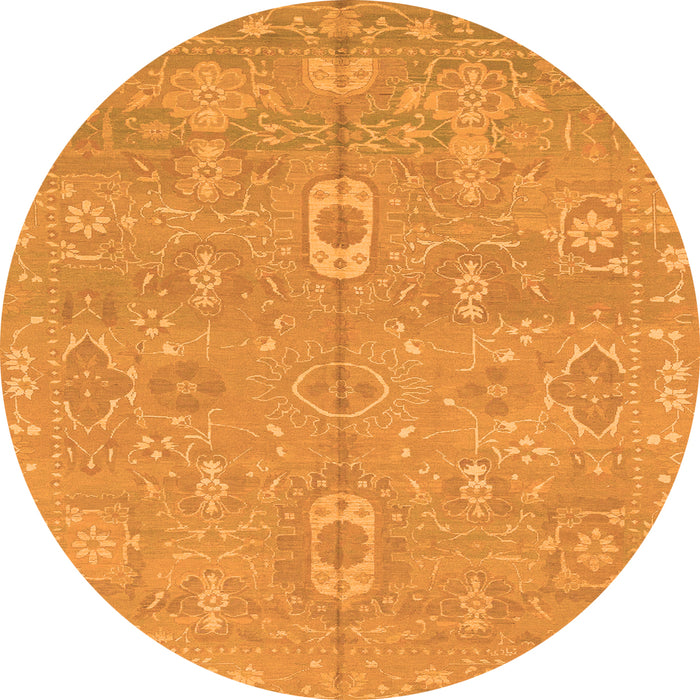 Round Machine Washable Abstract Orange Modern Area Rugs, wshabs1743org