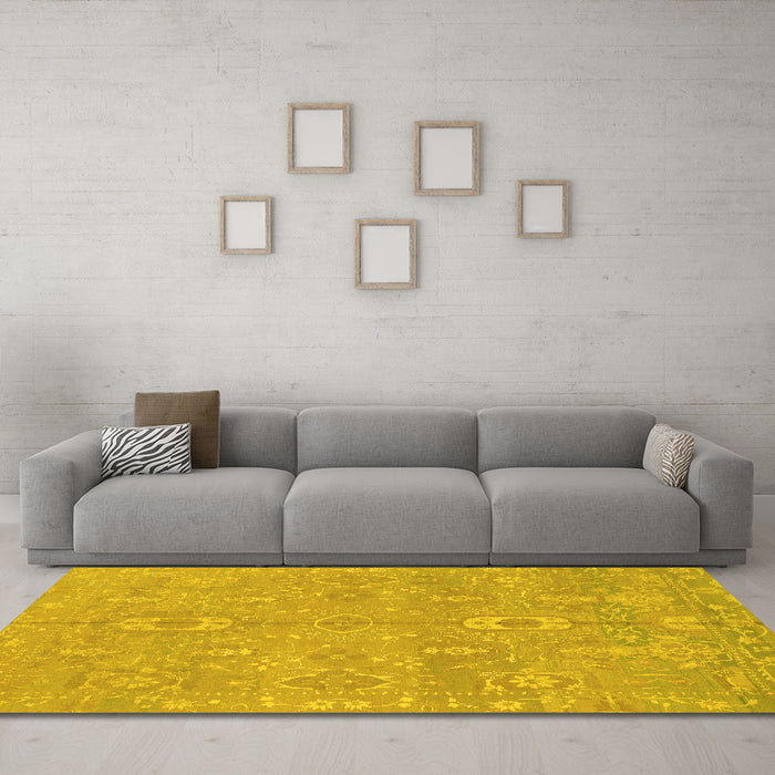 Machine Washable Abstract Yellow Modern Rug in a Living Room, wshabs1743yw