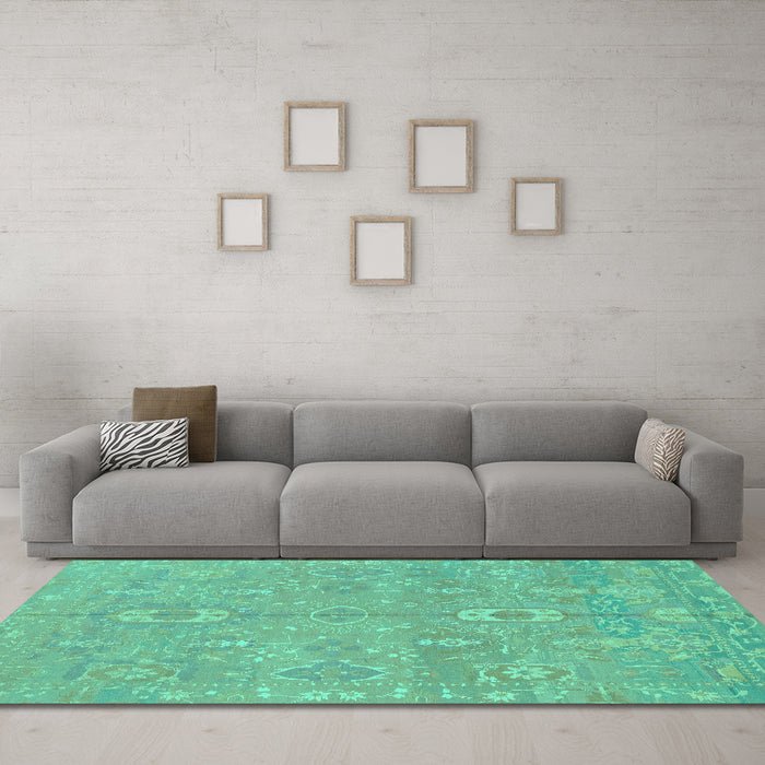 Machine Washable Abstract Turquoise Modern Area Rugs in a Living Room,, wshabs1743turq