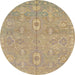 Round Abstract Orange Brown Modern Rug, abs1743