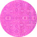 Round Machine Washable Abstract Pink Modern Rug, wshabs1743pnk