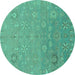 Round Abstract Turquoise Modern Rug, abs1744turq