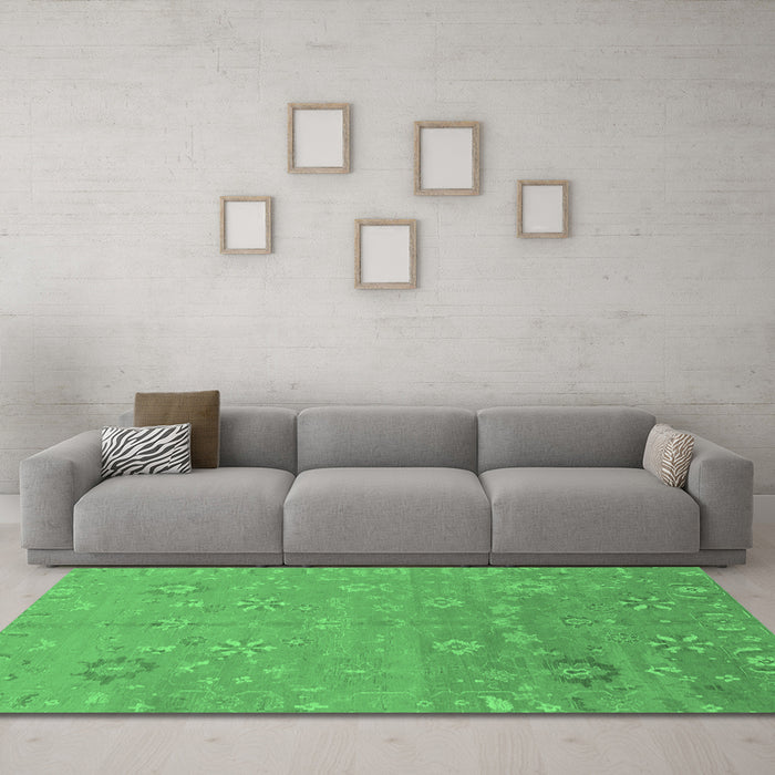 Machine Washable Abstract Emerald Green Modern Area Rugs in a Living Room,, wshabs1744emgrn