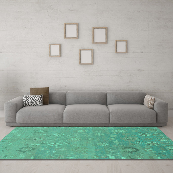 Machine Washable Abstract Turquoise Modern Area Rugs in a Living Room,, wshabs1744turq