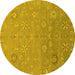 Round Abstract Yellow Modern Rug, abs1744yw