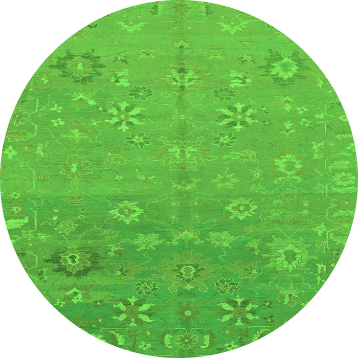 Round Machine Washable Abstract Green Modern Area Rugs, wshabs1744grn