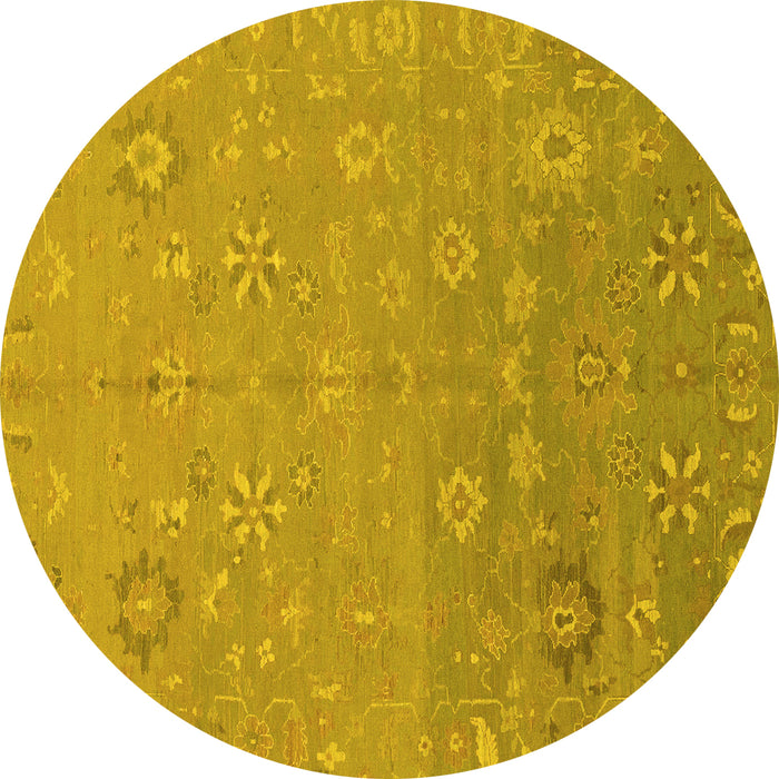 Round Machine Washable Abstract Yellow Modern Rug, wshabs1744yw
