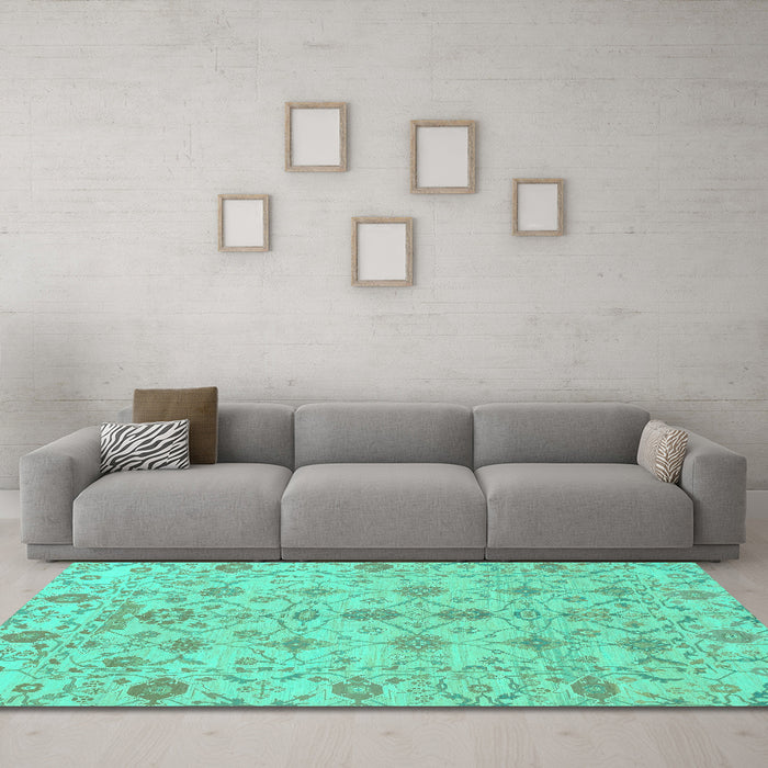 Machine Washable Abstract Turquoise Modern Area Rugs in a Living Room,, wshabs1745turq