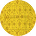 Round Abstract Yellow Modern Rug, abs1745yw