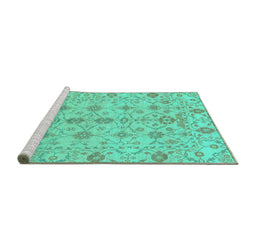 Sideview of Machine Washable Abstract Turquoise Modern Area Rugs, wshabs1745turq