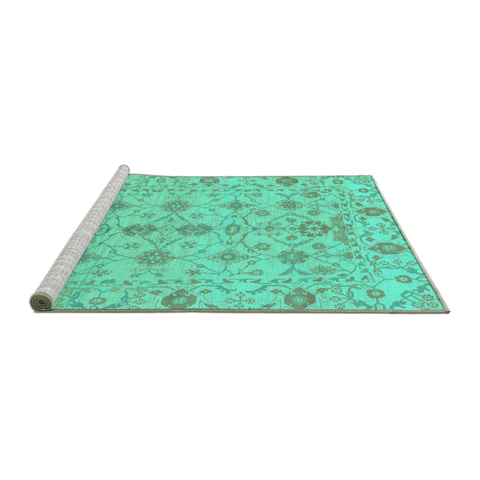 Sideview of Machine Washable Abstract Turquoise Modern Area Rugs, wshabs1745turq