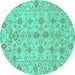 Round Abstract Turquoise Modern Rug, abs1745turq