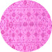 Round Machine Washable Abstract Pink Modern Rug, wshabs1745pnk