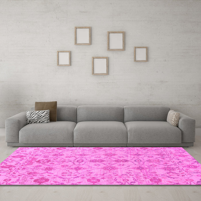 Machine Washable Abstract Pink Modern Rug in a Living Room, wshabs1745pnk