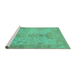 Sideview of Machine Washable Oriental Turquoise Traditional Area Rugs, wshabs1746turq
