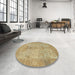 Round Abstract Cinnamon Brown Oriental Rug in a Office, abs1746