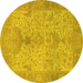 Round Machine Washable Oriental Yellow Traditional Rug, wshabs1746yw