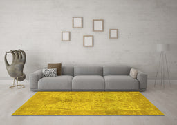 Machine Washable Oriental Yellow Traditional Rug in a Living Room, wshabs1746yw