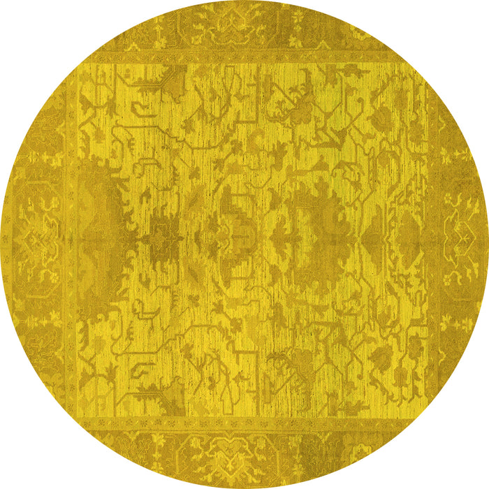 Round Oriental Yellow Traditional Rug, abs1746yw